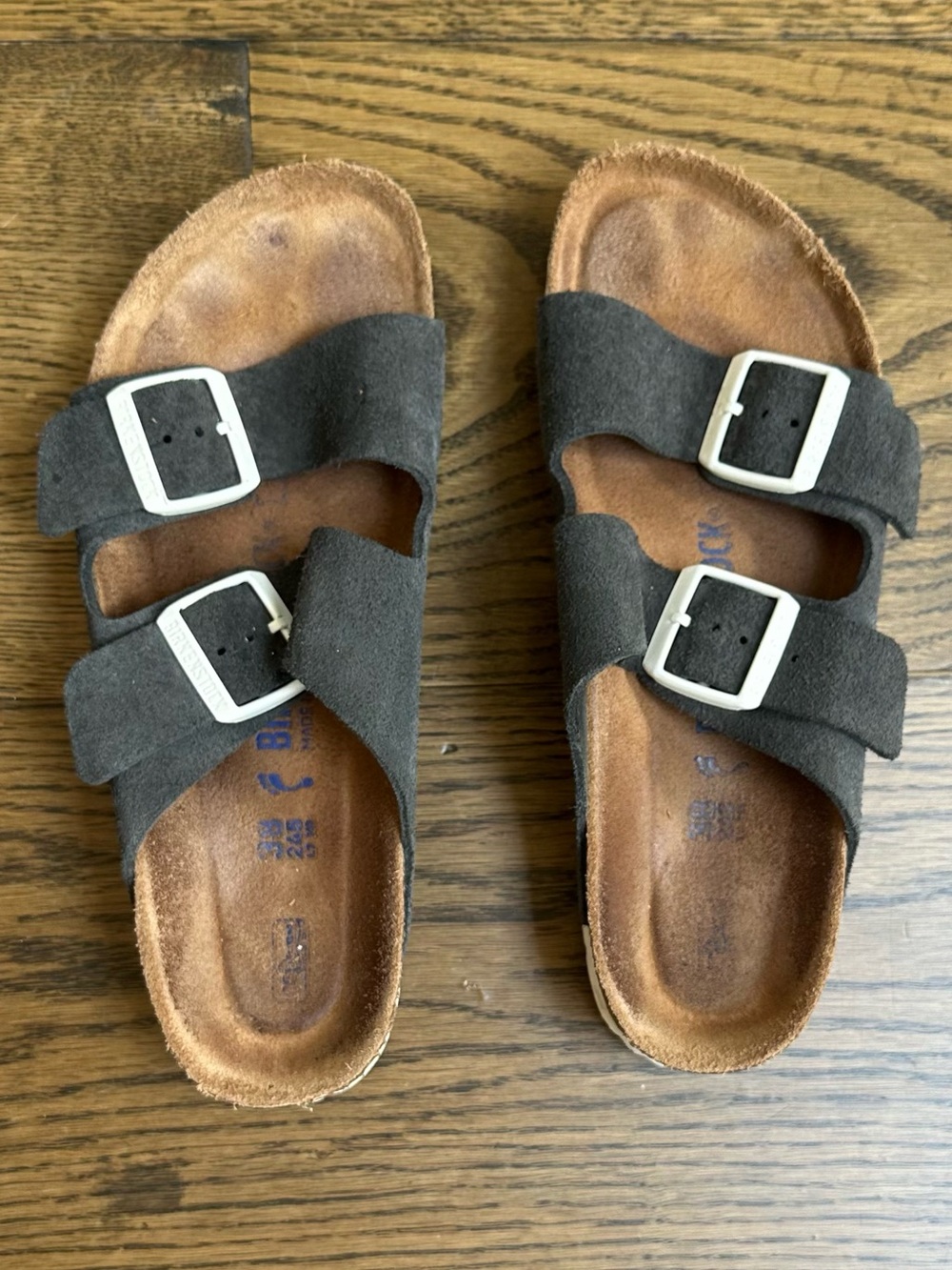 Birkenstock Arizona Soft Footbed Suede Leather Women 38 Grey Gunmetal White Sole